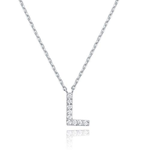 PAVOI 14K White Gold Plated Cubic Zirconia Initial Necklace | Letter Necklaces for Women | L Initial