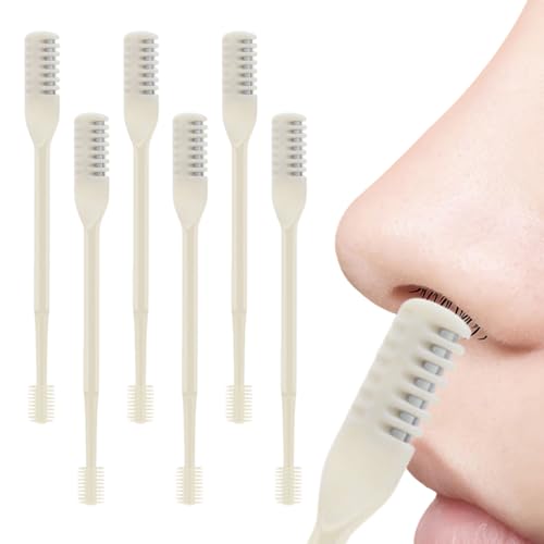 2-in-1 Nasal Hair Cutter, 2025 Upgraded Double Sided Noses Hairs Knife, Safe 360° Rotating Nose Hair Trimmer Removal Tool with Ear Picker Travel Essentials for Women and Men (Beige)