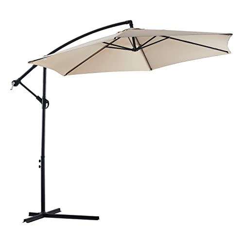 TUKAILAi 10ft Cantilever Patio Umbrella, Offset Hanging Outdoor Table Umbrella with Tilt Crank, 6 Sturdy Ribs and Cross Base, UV 50+ Protection Sun Shade for Market, Garden, Backyard & Pool (Cream)