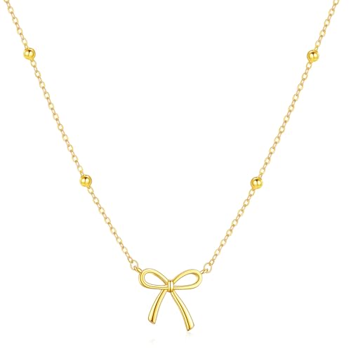 Jelowin Dainty Bow Necklace for Women 18K Gold Silver Plated Cute Choker Small Ribbon Pendant Charm Necklaces Simple Exquisite Trendy Jewelry Gift Personalized Stackable Necklace