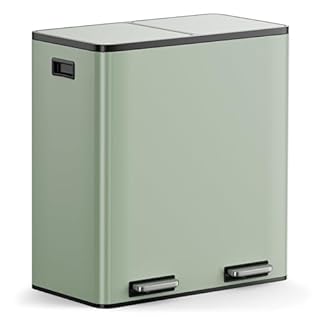 VonHaus Kitchen Bin, 60L Double Recycling Bin for Kitchen, Two Section Food Waste Separation System with Non-Slip Base & Removable Inner-Compartments, Large Airtight Trash Can, 2 x 30L (Sage Green)