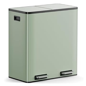 VonHaus Kitchen Bin, 60L Double Recycling Bin for Kitchen, Two Section Food Waste Separation System with Non-Slip Base & Removable Inner-Compartments, Large Airtight Trash Can, 2 x 30L (Sage Green)