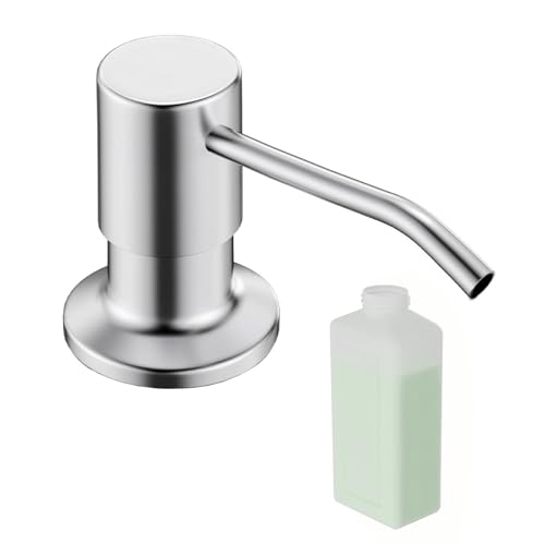 Built in Soap Dispenser for Kitchen Sink Brushed Nickel Stainless Steel Countertop Pump Head (Plastic Built-in) Dish Soap Hand Lotion Dispenser with Refillable 17OZ Bottle (Brushed Nickel)