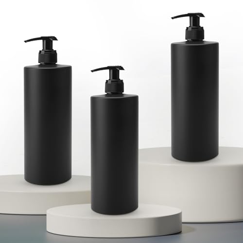 3 dispensadores de jabón negro mate, 500 ml, botella vacía, gel de ducha, dispensador de champú, dispensador minimalista de lujo para jabón líquido con 20 etiquetas impermeables