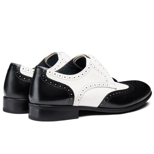 Image of Men's Dress Shoes, Genuine Leather Oxford Shoes for Men, Wingtip Brogue and Plain Toe Lace Up Formal Business Wedding Derby Shoes