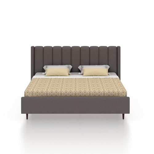 Image of Ganpati Arts Solid Sheesham Wood Emperor Upholstered King Size Bed Without Storage | Wooden Double Bed Palang Furniture for Bedroom, Living Room, Home and Hotel (Grey)
