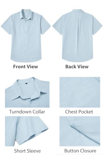 Image of COOFANDY Men's Button Down Short Sleeve Shirt Casual Cotton Summer Beach Wedding Linen Shirts with Pocket