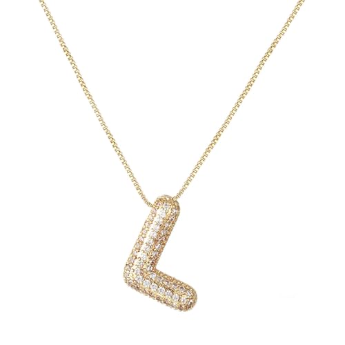 RWQIAN Bubble Initiales Lettre Chaîne Or Femmes Ballon Bling Zircone Lettre Pendentif Alphabet L Collier Femmes Bijoux Cadeau