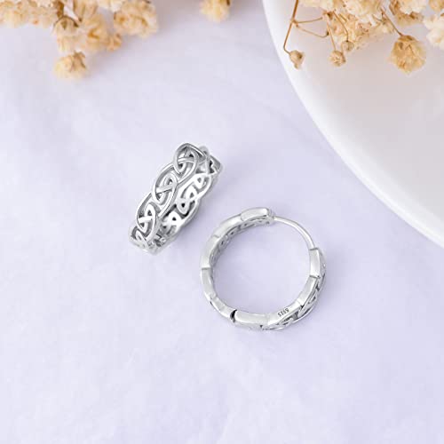 Celtic Huggie Hoop Earrings 925 Sterling Silver Irish Knot Hoop Earrings Good Luck Jewelry Gift for Women Men3