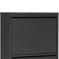 furni24 Smal schoenenkast - ruimtebesparende metalen kast met magneetkleppen, ruimte voor 8-12 paar schoenen, robuuste hoge schoenenkast, wandmonteerbaar en voorgemonteerd - 4 kleppen, zwart