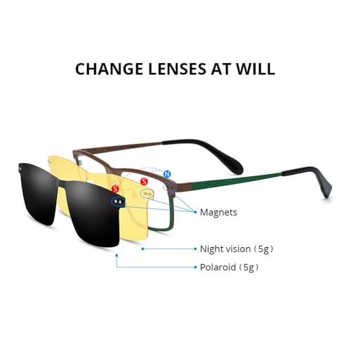 Image of FONEX Pure Titanium Glasses Frame Men Square Magnet Clip On Eyeglasses with Polarized Lens
