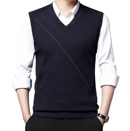 Men’S Vintage V-Neck Wool Blend Sweater Vest Retro Sleeveless Knit Pullover Top