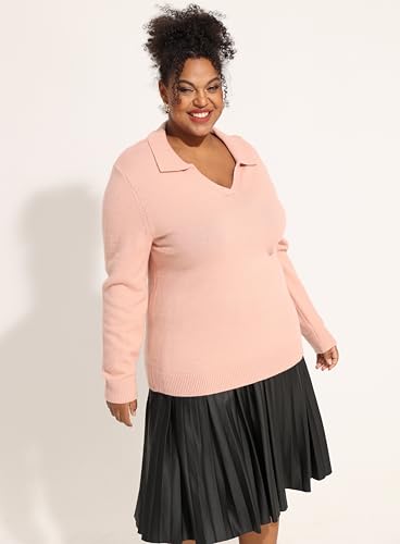 Image of CARCOS Plus Size Sweaters for Women Long Sleeve Pullover Sweaters Lapel Collared Vneck Knit Jumper Tops Fall Winter XL-5XL