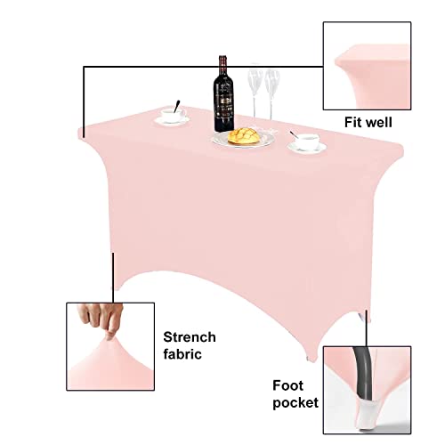 Image of FORLIFE 2Pack Spandex Table Covers,Fitted Tablecloth for Rectangular Tables, Stretch Patio Table Covers, Universal Spandex Table Cover for Wedding, Banquet, Party (4ft, Blush Pink)