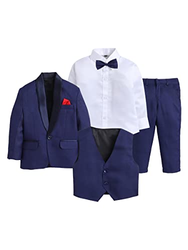 Image of Boys Blue Coat Suit Set with Waistcoat Shirt and Trousers (9104BH)