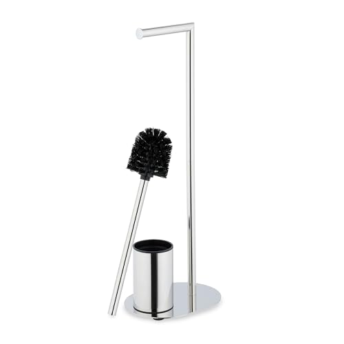 Image of Relaxdays Metal Toilet Brush Holder Height 63 x Width 23 x Depth 17 cm Silver
