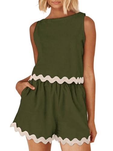 Image of Tankaneo Womens 2 Piece Vacation Outfits Lounge Sets Casual Cropped Tank Tops Shorts Matching Set