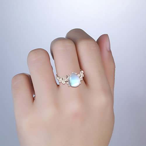 Praymos Leaf Ring 925 Sterling Silver White Opal Moonstone Rings Adjustable Fashion Statement Ring For Women (A-White Opal Leaf Ring) #TOP3