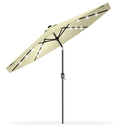 HENGMEI Ombrellone parasole in alluminio, 300 cm, 350 cm, per giardino, terrazza, mercato, spiaggia, con manovella, protezione UV 40+, per balcone, giardino, terrazza, beige., 3m mit LED