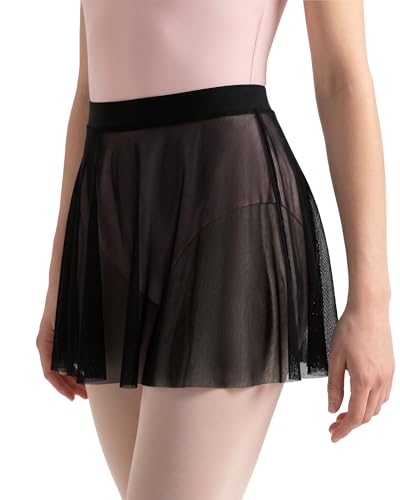 Stelle Women Ballet Wrap Skirt Black Dance Skirt Chiffon Pull On High Waist Athletic Skirts Dancing Clothes(BK S)