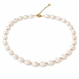 MAJALE_ Collar perlas sintéticas con acabado nacarado blanco irregulares con bolas doradas, estilo chunky, joyeria en tendencia