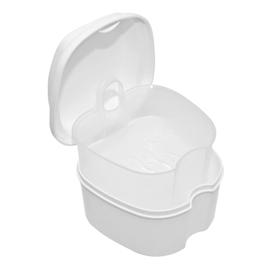 Genco Dental Estojo de dentadura, caixa de dentadura com filtro, limpador noturno caixa de banho de dentadura para retentor, protetor bucal, dentes falsos e limpeza de dentadura (branco)