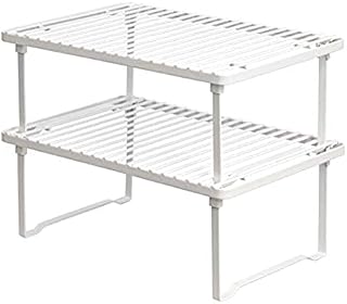Amazon Basics Metalowe półki kuchenne do przechowywania, można układać jedną na drugiej, zestaw 2 szt, białe