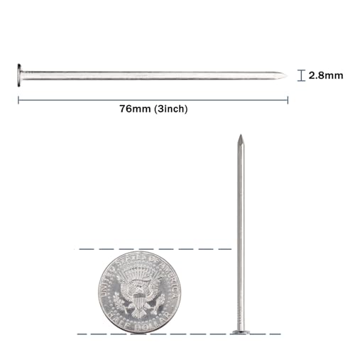Image of JEGONFRI 60PCS 3 inch Nickel Plated Flat Head Nails for Hanging, Wood Nails | Sharp Tips Drive Easily, Smooth Shanks Stop Splits, Flat Heads Give Flush Finish