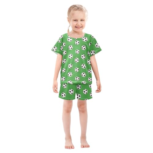 ALAZA White Black Soccer Ball Green Pajamas Short Sleeve 2 Piece Sleepwear Top and Bottom Pajama Set Unisex3