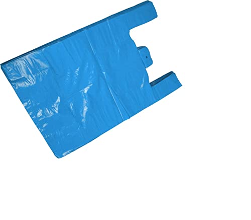 Sterling bargains 100 x Extra Large 100% Recycled 12" x 18" x 24" Carrier Bags / 24 Micron/Plastic Strong Heavy Duty Jumbo Vest Eco Friendly 12x18x24 inch (Blue)