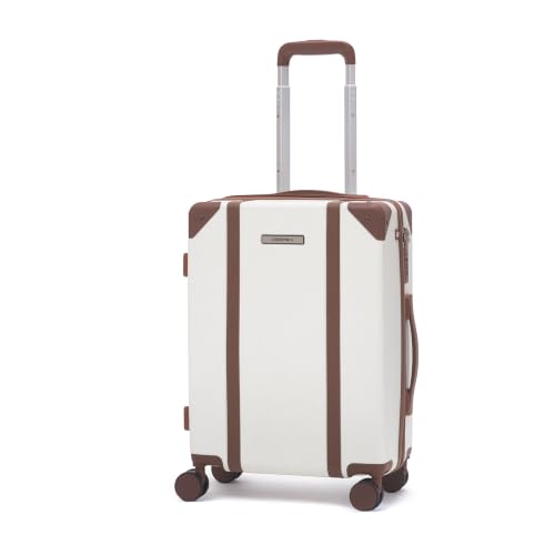 Image of Assembly Vintage 20 Inch (55cm) Cabin Trolley Bag Hard Shell Polycarbonate Suitcase Retro Classic Design with TSA Lock 8 Spinner Wheels Carry On Luggage