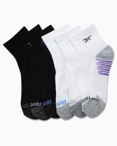 Image of Reebok Womens Quarter Socks 6 Pack Comfort Cushioned Athletic Socks | Moisture-wicking Fabric Keeps Feet Dry, Flexible Knit Hugs the Arch, Plush Footbed Absorbs Shock