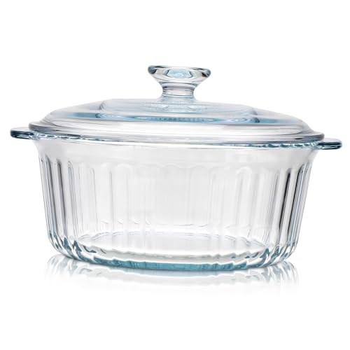 Abaodam cazuela de vidrio redonda cocinando redondo cazuelas para horno con tapa horneado largo cacerola redonda recipientes para sopa con tapa de vidrio cazuela de cristal Transparente