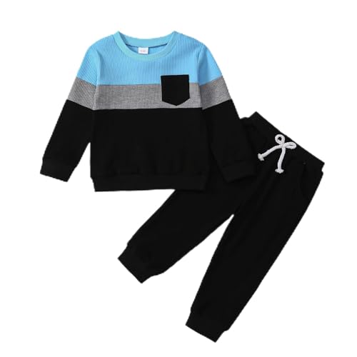 Image of Kid Toddler Boy Clothes Color Block Sweatshirt and Casual Pants 2Pcs Boys Fall Winter Outfits 1-5T
