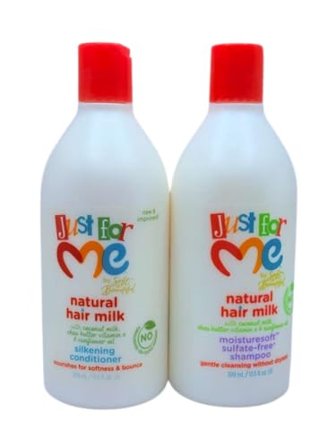 Natural Hair Milk Duo MoistureSoft Sulfate Free Cleanser & Silkening Conditioner (13.5 oz Each) With Shea Butter Coconut milk Vitamina E & Sunflower oil for Kids Hair - Set 2 Pack