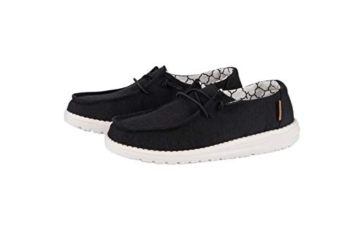 Image of HEYDUDE Girl's Wendy Toddler Linen Black Size 5 | Girl's Shoes | Girl's Lace Up Loafers | Comfortable & Light-Weight