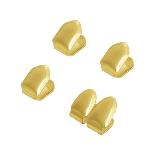 4Pcs Gold Silver Plated Teeth Hip Hop Tooth Gold Grillz 4 Top Teeth Grillz Hip Hop Tooth Caps Accessories for Men Women Hip Hop Costume Rappers Costume Performers Party Halloween
