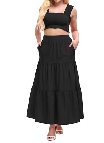 Image of Women's 2 Piece Beach Skirts Sexy Party Dress Crop Top and Long Skirt Sets