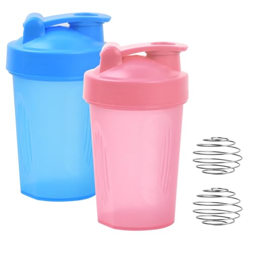 Laughhe 2 Botellas Mezcladoras de Proteínas de 400 ml Botella Deportiva Shaker de Proteínas con Bola de Mezcla de Alambre Botella de Agua a Prueba de Fugas (Azul y Rosa)