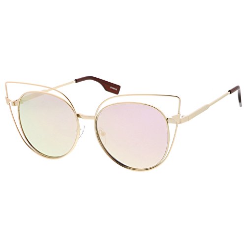zeroUV Oversize Open Metal Cat Eye Sunglasses With Arrow Accent And Pink Mirrored Flat Lens 57mm2