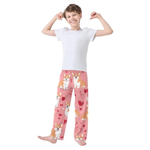 Corgi Dogs Sweet Love Boys Long Pants Soft Trousers Elastic Waist Kids Lounge Bottoms with Pockets S-XL3