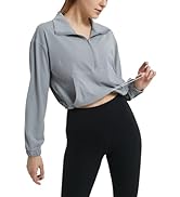 happlan Women's Half Zip Pullover Cropped Jackets Long Sleeve Athletic Running Yoga Workout Shirt...