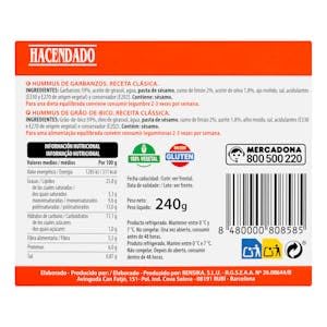Hummus de garbanzos Hacendado receta clásica Tarrina 240 g Pack 2