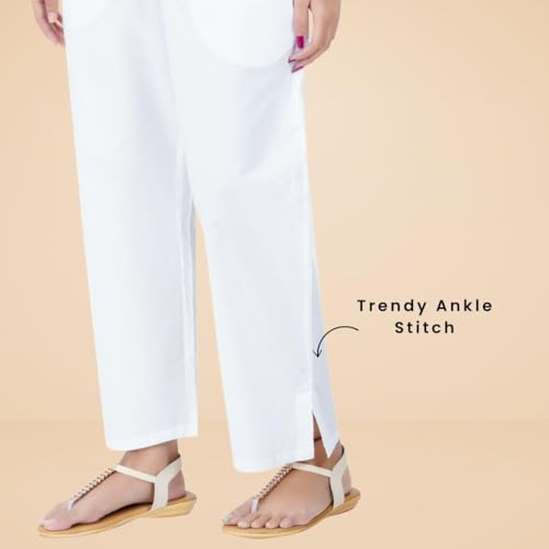 Image of Happy Bunny Parallel Pants for Women 100% Cotton Ankle Length Trousers Regular Fit with Elastic Drawstring Stylish & Pockets Casual Formal Wear for Office & Home