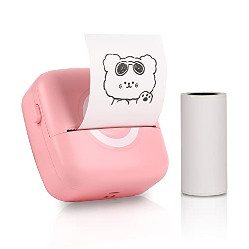 WMLBK Portable Mini Printer for iPhone,Pocket Bluetooth Photo Printer Inkless Memo Receipt Paper Printer Instant Printers for Home Use,Android,iOS with 1 Roll Non-Stick Thermal Paper (Pink)