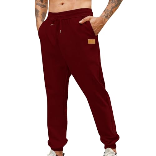 Men's Sweatpants Fleece Lined Track Pants Elastic Waist Drawstring Jogger Pants Outdoor Loose Tapered Active Trousers