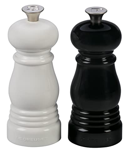 Le Creuset Petite Salt and Pepper Mill Set, 5" x 2" each, Black and White