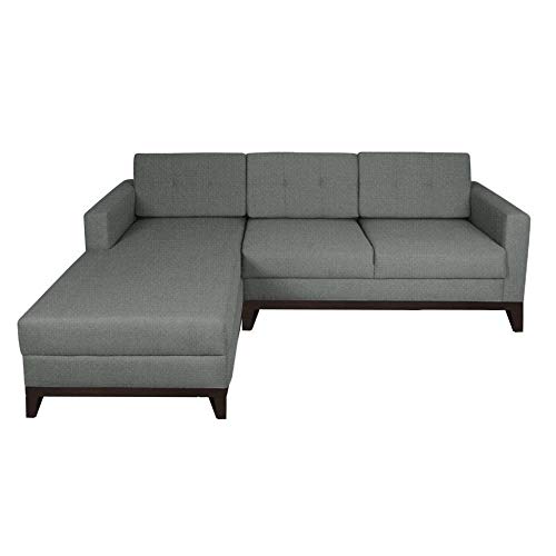 Sofá 3 Lugares Living com Chaise Esquerdo Pés e Base em Madeira Linho Cotton Cinza