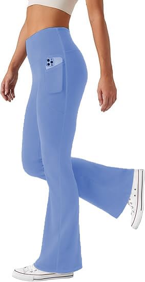 Friptspyg Hosen Damen mit Taschen Schlag Yogahose Hoher Taille Sporthose Elastische Freizeithose