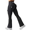 YEOREO CoreFlex Women Workout Flare Leggings with Pockets Scrunch Cargo Gym Yoga Leggings Black XS